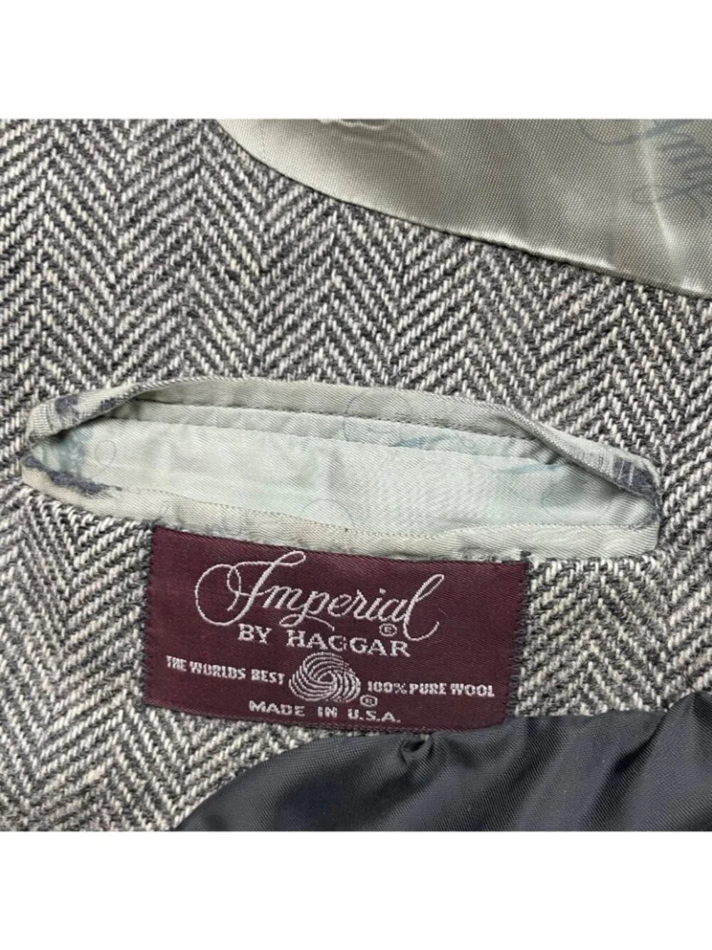 VTG Imperial Haggar Men's 100% Wool Tweed Blazer Gray Herringbone • USA • 42R